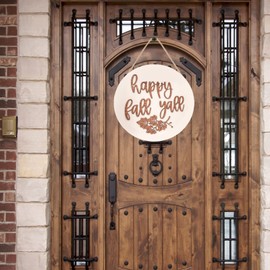 Hello Fall Wood Sign Thanksgiving Decorations Happy Fall Yall Welcome Sign for Front Door Round Wood Sign Hanging Welcome Sign for Farmhouse Porch Rustic Home Sign Decorations (Maple Leaf)