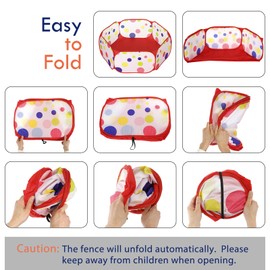 Pawaboo Small Animals Playpen, Waterproof Small Pet Cage Tent with Strong Steel Wire Frame, Portable Outdoor Yard Fence for Chick/Kitten/Puppy/Guinea Pig/Rabbits/Hamster/Chinchillas, Red + Polka Dots