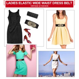 Lalafancy Womens Wide Elastic Waist Belt 2Pcs Retro Ladies Stretch Waist Dress Belt (Black & Red)