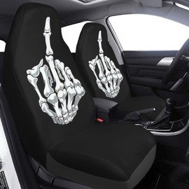 Foruidea Funny Black White Skull Car Seat Covers Universal 2 Pcs Auto Front Seat Cover Fit Most Cars,SUV,Sedan,Trucks