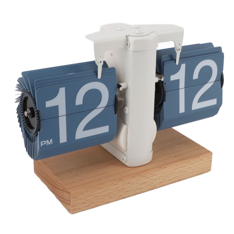 Flip Desk Clock Auto Mechanical Flip 12H AM PM Wood