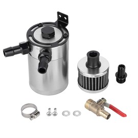 VOBOR Universal Aluminium Container Oil Catch Can Tank, Air Oil Seperator with 2 Port Accessory Set (Silver)
