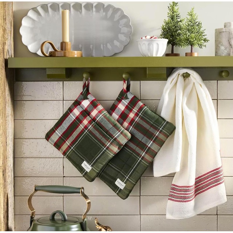 2pc Christmas Plaid Potholders - Hearth & Hand with Magnolia