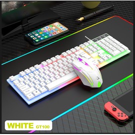 super-homemarket Wired Gaming Keyboard and Mouse Set RGB LED Rainbow Backlit For Computer Desktop