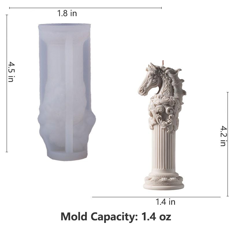 3D Horse Head Roman Column Silicone Mold for Candle Cement