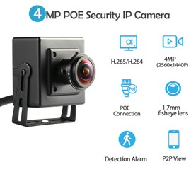 REVODATA 4MP Mini POE IP Camera, Small POE Security Camera for Indoor Use, 1.7 mm Fisheye Lens, 170° Viewing Angle, P2P Remote View, H.265/H.264 Motion Detection (I706-3-POE-HS4)