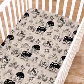 Vintage Western Cowboy Fitted Baby Crib Sheet for Girl Boy 52"x28" Cowboy Horse Cactus Desert Moon Night Soft Crib Mattress Cover Breathable Baby Sheets Fits Standard Crib and Toddler Mattress Pads