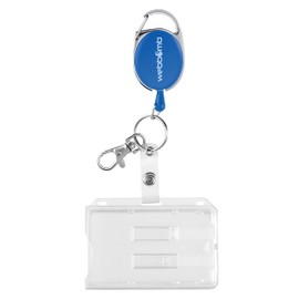 WEBBOMB® Set of 10 ID Card Holder Card Case ID Card Holder 10 x Hard Plastic Card Holders for ID Cards and Cards with Tear-Resistant 70 cm ID JoYo Cord Carabiner Key Ring + Metal Belt Clip