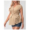 MakeMeChic Women's Maternity Blouse Notched Cap Sleeve Belted Ruffle Casual