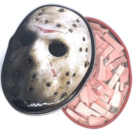 Friday The 13th Jason Mask Candy Tin, Sour Cherry Candy Cleavers - 12 Count Display Box