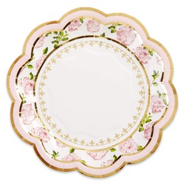 Kate Aspen Vintage Floral Tea Party 7 inch Pink (Set of 16) Premium Decorative Paper Plates - Perfect for Weddings, Bridal Brunches, Bridal Showers, Baby Showers