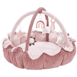 MALLIFY 5-in-1 Thick & Plush Play Gym, Tummy Time Play Mat with 6 Toys, Cat Bed, Dog Bed, Cloudico, 19.29 x 45.28 x 45.28 Inches Tummy Time Comfortable Nursery Development Easy Assembly Mat - Color: White