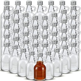 Suclain 48 Pcs 1.7oz Mini Small Glass Syrup Bottles with Aluminum Lids and Loop Handle Clear Glass Reusable Maple Syrup Jars Container Stout Sample Bottles for Potion Juice Milk Storage Sauce Oil