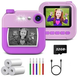 Kids Digital Camera with Instant Print - 1080P HD Video Camera for Girls & Boys Ages 3-12, Birthday Gift Toy for 3-12 Year Olds (Light Pink):_Purple