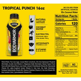BODYARMOR BODYARMOR Sports Drink Sports Beverage, Tropical Punch, Coconut Water Hydration, Natural Flavors With Vitamins, Potassium-Packed Electrolytes, Perfect For Athletes, 16 Fl Oz (Pack of 12)