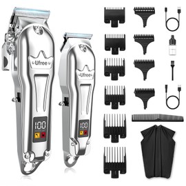 Ufree Hair Clippers for Men Professional, Barber Clippers and Trimmers Set, Cordless Hair Clippers for Hair Cutting Kit with LED Display, Electric Hair Trimmer, Gifts for Men, Silver