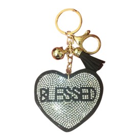 Popfizzy Rhinestone Blessed Heart Keychain for Women, Bling Blessed Backpack Keychain, Religious Gifts for Women