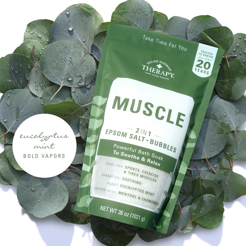 Village Naturals Therapy Muscle Foaming Epsom Soak, Eucalyptus Mint Scent,