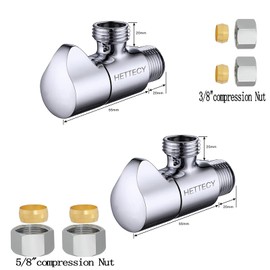 Angle Stop Valve 1/2" Nominal (5/8'' OD) Comp x 3/8'' OD Comp 1/4 Turn Chrome Brass Angle Valve Water Shut Off Valve Faucet Valve (2 Pack) (Silver)