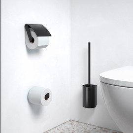 KEUCO Plan Black Selection Metal Toilet Roll Holder Matte Powder Coated with Lid Toilet Roll Holder for Bathroom and Guest Toilet