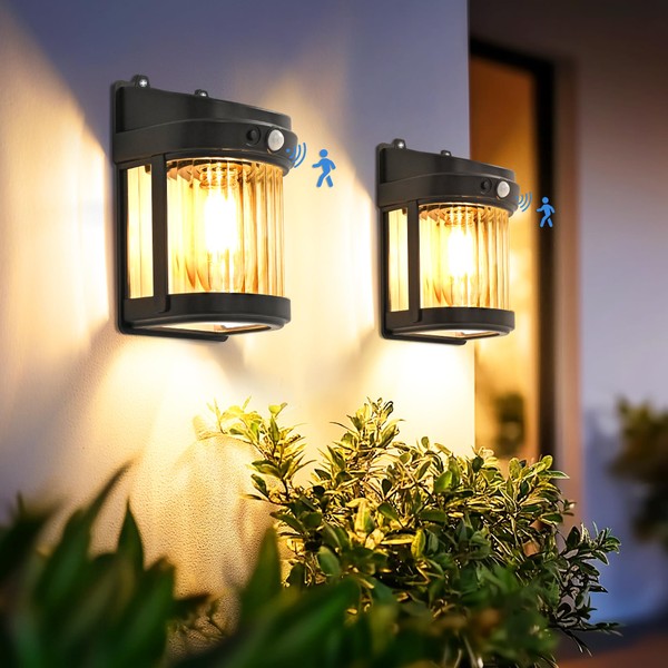 PEVOROS Porch Lights, 2 Pack Wall Solar Lights Outdoor, Solar