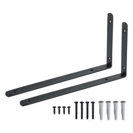 Sayayo 4MM Shelf Bracket Heavy Duty Black Shelf Brackets Stainless Steel Right Angle Shelf Supports Wall Hanging, 12x6 Inch L Brackets for Wood, 2 Pcs, CJ5230B-2P