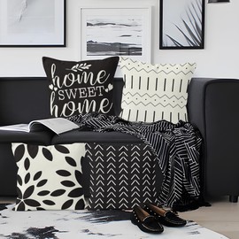 Aoihrraan Cushion Covers Set of 4, Black and White Geometry Throw Pillow Covers Sweet Home Minimalist Soft Short Plush Square Pillowcase for Sofa Couch Bedroom Car Chair Home Decor 16"x16"