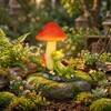 dojune Solar Powered Garden Mushroom Statue with Reading Frog, Outdoor