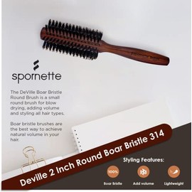 Spornette Deville Cepillo redondo de cerdas de jabalí de 5 pulgadas (#314) – Cepillo redondo para secado por soplado, peinado, rizado, soplado, ondas 