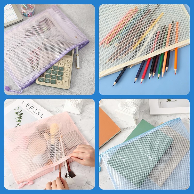 METBOU Filing Bag with Zipper A4 Multi-Color Set, Zipper Bag,