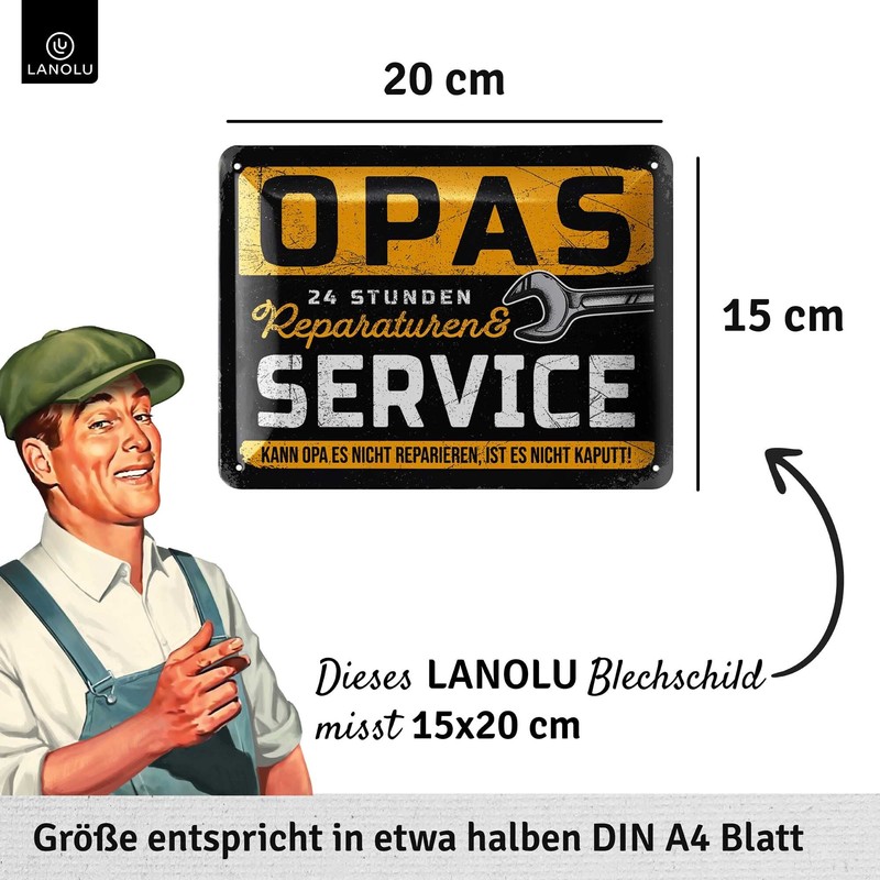 LANOLU Retro Blechschild OPAS SERVICE - Schild Werkstatt OPA -