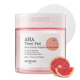 SKINFOOD Pink Grapefruit AHA Toner Pad (8.8 oz (250 g) / 70 Sheets) Wiping Lotion, Face Wash Instead, Korean Cosmetics