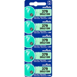 Murata 379 Battery SR521SW 1.55V Silver Oxide Watch Button Cell (5 Batteries)