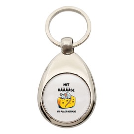 Huuraa Keyring with cheese is everything better, mouse gift, shopping trolley token, with cheese is all better, gift idea, metal, Unit size