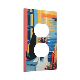 LuHuoLu Decorative Outlet Covers Vintage Oil Painting Style Black Cat Sea Flowers 1 Gang Duplex Light Switch Cover Plate Wall Plates for Electrical Outlets Switchplate Faceplate for Home Decor