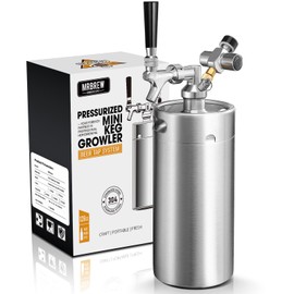 MRbrew 128oz Mini Keg Growler Portable Draft Beer Dispenser System 3.6L Mini Keg Pressurized Stainless Steel Beer Growler Tap System Home Mini Kegerator, with Professional - Sliver