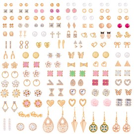 90 Pairs Earrings for Women Studs Set Assorted Earrings Stud Earrings Set Bow Ball Faux Pearl Earrings Set Simple Earring Set