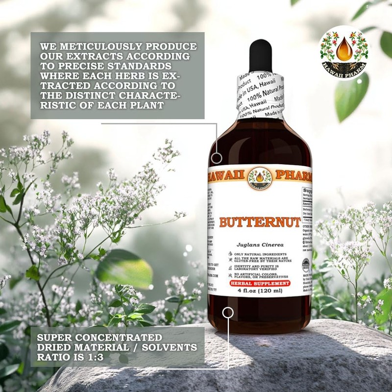 Butternut (Juglans Cinerea) Dry Inner Bark Tincture, Made in Hawaii,