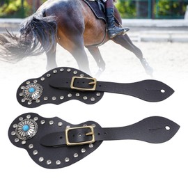 2 Pcs Leather Spur Straps, Adjustable Single Ply Spur Straps with Rhinestone Decorations, Adjustable Boot Straps, Western Spur Strapsfor Boots Western Women Men (Black)