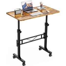 HOMIDEC Standing Desk, 32 Inch Portable Small Desk Adjustable Height, Rolling Home Office Desks with Wheels, Sit Stand Desk for Bedroom Walking Pad Home Office Small Space, Rustic