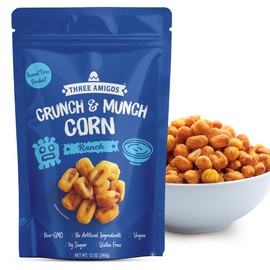 Three Amigos Corn Nuts Suger Free, 100% Vagan, Peanut Free Non-GMO (All Natural Ingredients) Guilt-Free snacking Toasted Corn Kernels in Reseable Bag - Crunchy & Munch Snack (12 OZ) (12 oz, Ranch)