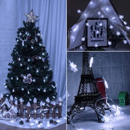 Brightown Solar Christmas Snowflake String Lights 2-Pack 100 LED 66FT Outdoor Waterproof Fairy Lights with 8 Lighting Modes for Wedding, Party, Tree, Room, Garden, Patio, Yard, Home(Pure White)