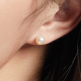 Rose Gold Earrings Pearl Earring Stud Ear Rings 18K real Gold Womens Earrings Hypoallergenic Cute Earrings Simple Pink Small Flat Back earrings for Women (6.5-7mm per pearl)