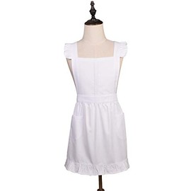 Love Potato Cotton Adjustable Kitchen White Apron Retro Cosplay Maid Apron with Pockets