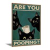 Arte de pared de gato negro para baño, póster artístico de pared con diseño de gato lindo animal impreso, póster de pintura de gato, fotos de gato, arte de papel higiénico para decoración del hogar, baño, 16 x 24 pulgadas, sin marco