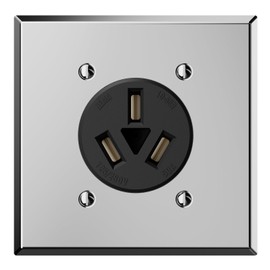 ELEGRP 50 Amps Range Power Receptacle,125/250V Flush Mounting Power Outlet UL Listed, NEMA 10-50R Straight Blade Range Outlet with Stainless Steel Wall Plate, Non-Grounding, 3 Pole 3 Wire, 1 Pack
