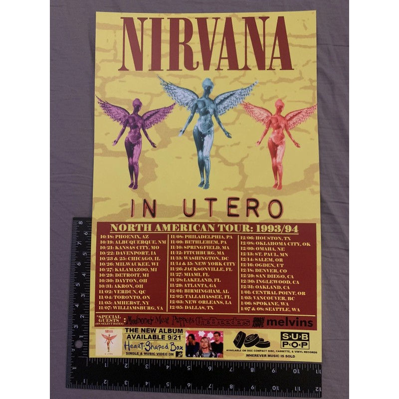 NIRVANA Poster 1993/94 IN UTERO US TOUR Custom Design 11x17”