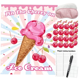 PARTYLOUD Ice Cream Party Games, Pin The Cherry on The Ice Cream, Ice Cream Birthday Party Games Decoration Classroom Toddlers Preschool Party Supplies for Boys Girls Adults