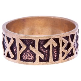 Windalf Viking Ring Futhark 9 mm Rune Ring Nordic Mythology Elegant Bronze, Bronze, No Gemstone
