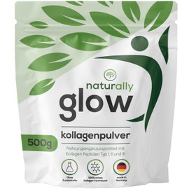 Natural Glow Collagen Powder 500 g (≈ 33 Servings) - Hydrolysed Bovine Collagen from the EU, Collagen Peptides Type I, II and III, Collagen Powder, Tasteless and Very Soluble